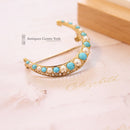 Vintage 9ct Turquoise & Cultured Pearl Crescent Brooch