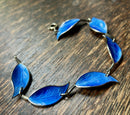 Modern Mid Century David Anderson Sterling Silver Gilt Cobalt Blue Enamel Leaf Bracelet