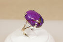 Large Sterling Silver & Purple Agate Cabochon Statement Ring
