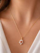 9ct Gold Opal & Orange Gemstone Floral Cluster Pendant on 9ct Gold Chain