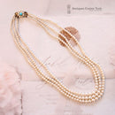 1980's Cultured Pearl 3 Row Necklace on Turquoise & Pearl Clasp