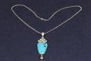 Distinctive Silver Turquoise & Quartz Statement Pendant with 20” Hallmarked Chain