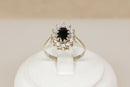 Vintage Silver Sapphire & CZ ‘Diana’ Style Cluster Ring – Stamped SIL