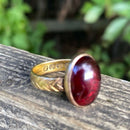 Victorian Garnet Cabochon Bazel Set Ring with Engraved Band
