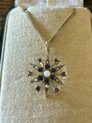 Victorian c1880 9ct Gold Burmese Sapphire & Seed Pearl 12 Point Star 6.5g Pendant