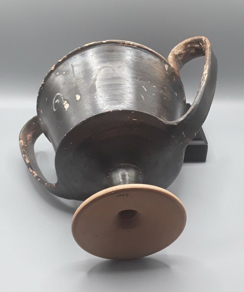 An Ancient Greek ,South Italian, Decorated Blackware Kantharos Drinking Vessel.