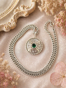 Unisex Sterling Silver Diopside Stone Pendant Necklace
