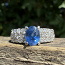 Platinum Sapphire and Diamond Pavé Ring, 1.14ct Oval Sapphire, Pt900