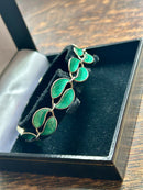 Modern Mid Century David Anderson for Willy Winnaess Sterling Silver Gilt Emerald Green Guilloche Enamel Leaf Bracelet