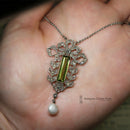 Edwardian Peridot Diamond & Pearl Necklace in Original Fitted Box