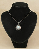 Elegant Sterling Silver & Blue Sea Glass Sun Pendant with Chain