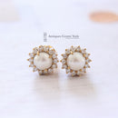 18ct Pearl & Diamond Cluster Earrings