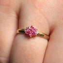 9ct gold pink spinel and diamond flower head cluster ring