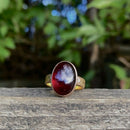 Victorian Garnet Cabochon Bazel Set Ring with Engraved Band