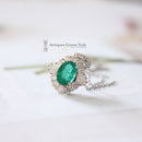 Art Deco Style 18ct White Gold Emerald & Diamond Cluster
