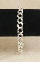 Hefty Silver Flat Curb Link Bracelet with Lobster Clasp