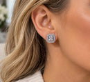 925 Sterling Silver Square-Cut Cubic Zirconia Halo Stud Earrings