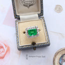 18ct White Gold Emerald & Diamond Cluster Ring