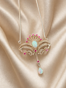 Art Nouveau Style Sterling Silver Opal and Ruby Statement Necklace
