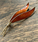 Modern Mid Century Norwegian Ivar T Holth Sterling Silver Mandarin Enamel Leaf Brooch