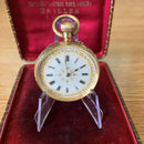 Antique 14ct Gold Ladies Pocket Watch c.1890 Swiss – Ornate Enamel Dial – 36mm