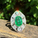 Art Deco 18ct White Gold Emerald and Diamond Ring, 1.3ct Emerald