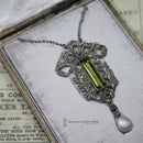 Edwardian Peridot Diamond & Pearl Necklace in Original Fitted Box