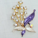 Vintage Enamel & Rhinestone Lily of the Valley Brooch