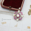 Vintage 14ct White Gold Ruby, Pearl & Diamond Pendant