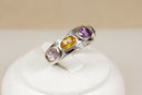 Finely Made Sterling Silver Multi-Gem Band Ring – Amethyst, Garnet, Blue Topaz & Citrine