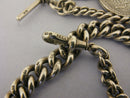 Heavy Antique Solid Sterling Silver Albert Pocket Watch Chain t-Bar & Coin Fob Bir 1901