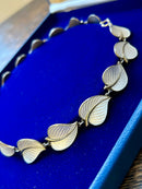 Modern Mid Century 1950s Scandinavian Hans Myher Sterling Silver Gilt Snowdrop White Leaf Necklace