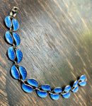 Modern Mid Century David Anderson Sterling Silver Gilt Cobalt Blue Enamel Leaf Bracelet