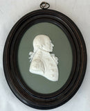 Admiral Lord Richard Howe, 1st Earl Howe, Wedgwood Green Jasperware Portrait Profile Plaque.