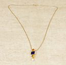 Silver Gilt ‘Studio’ Design Lapis Lazuli, Citrine & Fresh Water Pearl Pendant & Chain