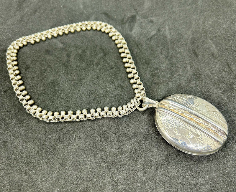 Antique Victorian Circa 1860 Sterling Silver Book chain Necklace & Locket