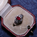 Vintage Platinum Pt900 Ruby (0.52ct) and Diamond (0.223ct) Cluster Ring Size K