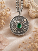 Unisex Sterling Silver Diopside Stone Pendant Necklace