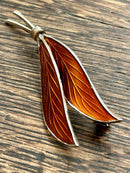 Modern Mid Century Norwegian Ivar T Holth Sterling Silver Mandarin Enamel Leaf Brooch