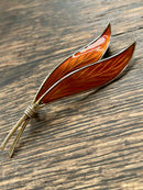 Modern Mid Century Norwegian Ivar T Holth Sterling Silver Mandarin Enamel Leaf Brooch
