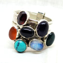 Silver Multi-Gemstone Stacking Ring