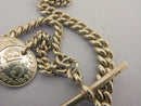 Antique Solid Sterling Silver Albert Pocket Watch Chain t-Bar & 3 Coin Fobs Bir 1910