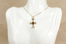 Silver Gilt Lavaliere Victorian Style Garnet and Faux Pearl Pendant & Chain