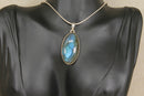 Stylish Sterling Silver & Labradorite Statement Pendant with 15-Inch Silver Snake Chain