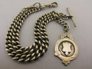 Heavy Antique Solid Silver Double Albert Pocket Watch Chain & Fob Bir 1922