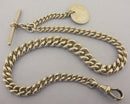 Antique Solid Sterling Silver Albert Pocket Watch Chain t-Bar & 3 Coin Fobs Bir 1910