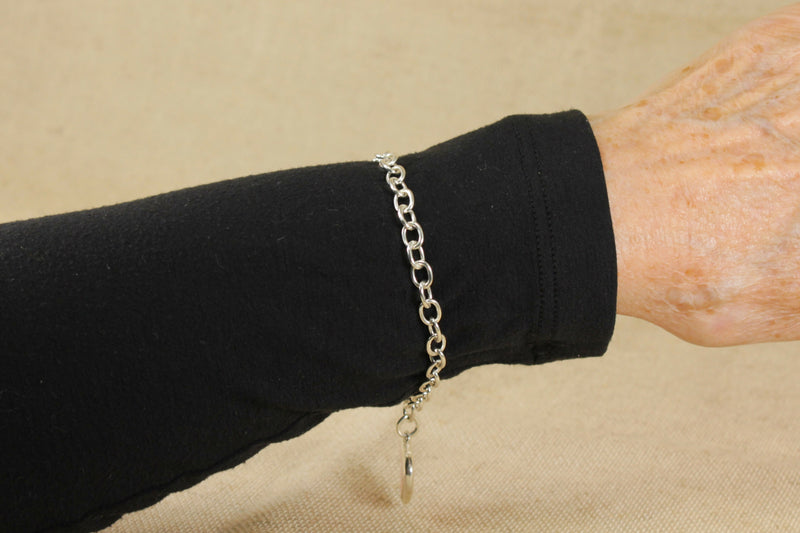 Silver Bracelet with T Bar and Pink Heart Charm