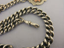 Heavy Antique Solid Sterling Silver Albert Pocket Watch Chain t-Bar & Fob Bir 1918