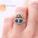 Victorian Style Gold Sapphire & Diamond Twin Hearts Ring