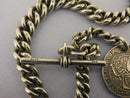 Heavy Antique Solid Sterling Silver Albert Pocket Watch Chain t-Bar & Coin Fob Bir 1901